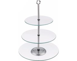 Kinghoff taartplateau - 3 etalages - Glas - Met grijpring