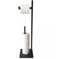 KINGHOFF - Toiletrolhouder Vrijstaand - WC Rolhouder Staand voor 5 Rollen - Toiletpapier Houder Modern - Badkamer Organizer - Bamboe - ca. 19 x 19 x 71 cm - Zwart