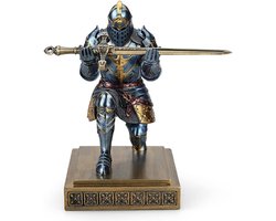King's Guard Knight Pennenhouder - Pennenstandaard - Bureauorganizer En Accessoires - Hars Pennenhouder Met Metalen Zwaard Briefopener - Voor Kantoor En Thuis - Blauw