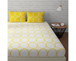Kingsize Bedlaken Set - Katoenen Lakens - Comfortabel Slapen - Geometrisch Patroon - 280x275 cm - Wit Geel