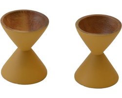 Kinta - eierdop - set van 2 - mosterdgeel en hout - fairtrade