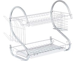 Kinvara Afwas afdruiprek 2-Laags - wit/zilver - 41 x 12 x 26 cm - Afwasrek - chrome metaal