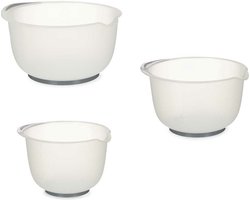 Kinvara Beslagkommen/mengkommen/roerkom set - 3x stuks - kunststof - wit/antraciet - 1.5/2/2.5 Liter