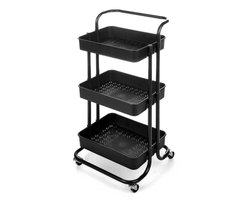 Kinvara Keuken/badkamer opberg trolley - 3 laags - zwart - 42 x 35 x 86 cm - mesh metaal