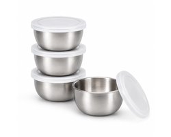 Kinvara Kommenset met Deksel – 4 Stuks – 130 ml – RVS/Inox – Zilver