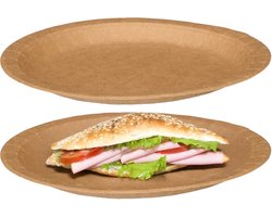 Kinvara papieren feest bordjes - 24x stuks - Dia 28 cm - gerecycled kraft papier - Biologisch afbreekbaar - wegwerp borden - bbq