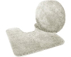 Kinzler J-10052/30 Microvezel Badmat Set 2-delig = Toiletdeksel 47x50 cm + Vloerkleed met uitsparing 50x55 cm, zilver
