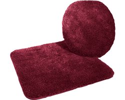 Kinzler J-10053/13 Microvezel badmattenset 2-delig, toiletbrilhoes 47 x 50 cm en vloerkleed zonder uitsparing 50 x 55 cm, bordeauxrood