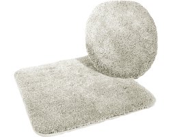 Kinzler J-10053/30 Microvezel Badmat Set 2-delig = Toiletdeksel 47x50 cm + Vloerkleed zonder uitsparing 50x55 cm, zilver