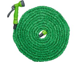 Kinzo Flexibele Tuinslang 20M - Incl. Opzetstuk - Sproeikop met 7 Spraystanden - Kunststof - Groen/Grijs