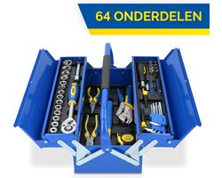 Kinzo Gereedschapsset - Metalen Kist - 64-delig - CR-V-staal - Blauw