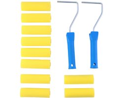 Kinzo Verfroller Set 12 Delig met 10x Schuimroller en 2 Handgrepen - Foam Lakroller Verfroller 10 cm - Mini Verfrollers Verfbenodigdheden