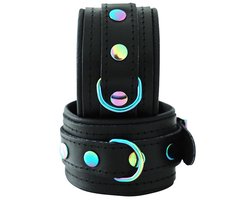 Kiotos - Premium Lederen Polsboeien - Metalen Hardware in Unicorn Kleuren - Zwart/Rainbow