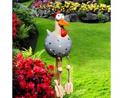Kip, decoratie, handgemaakt, tuinsteker, haan, tuinbeeld, kippen, tuinfiguur, hars, tuindecoratie, voor outdoor, balkon, woonkamer (grijs)