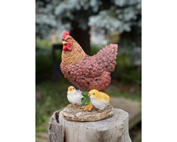 Kip met kuikens bruin (IMH) 20 cm hoog - polyester - polyresin - polystone - hoogkwalitatieve kunststof - decoratiefiguur - interieur - accessoire - voor binnen - voor buiten - cadeau - geschenk - Kerst - Nieuwjaar - tuinfiguur - tuinbeeld