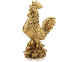 Kip Standbeeld Beeldje - Gouden Messing Haan - Geluk Haan Sculptuur - Woondecoratie en Collectie met Feng Shui Invloeden