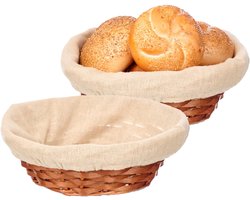 Kipit Broodmandje met stof - 2x - riet/canvas - bruin - 25 x 9 cm - landelijke stijl - Broodjes serveren