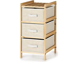 Kipit Opbergkast Bamboe - 3 mandjes - wit - 36 x 34 x 66 cm - hout/stof - opbergen