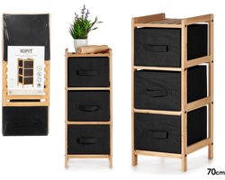 Kipit Opbergkast Bamboe - 3 mandjes - zwart - 29 x 26 x 70 cm - hout/stof - opbergen