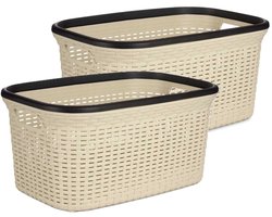 KIPIT Wasmand - 2x - crème/beige - kunststof - rotan - inhoud 36 L