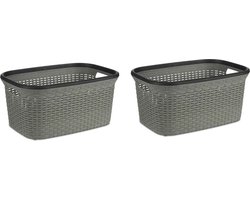 Kipit Wasmand - 2x - Rotan gevlochten - grijs - kunststof - 36 liter - 53 x 36 x 25 cm