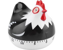 Kippenpatroon - keukentimer - 60 minuten - mechanische eierwekker - mechanisch keukengereedschap - timer voor leren - spelen - koken en bakken - handmatig instelbare timer - digitaal - 6,5 x 6,5 cm - zwart