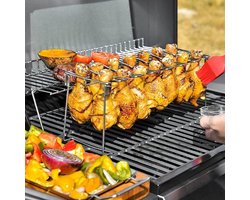 Kippenpoothouder met ruimte voor 14 hobbels - kippenpoothouder van roestvrij staal met opvangschaal, gelijkmatig gegaarde kippenpoten uit de oven of van de grill