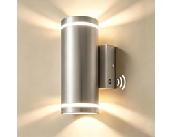 KIRA® Buitenlamp met Bewegingssensor - Solar Buitenlamp Oplaadbaar - Wandlamp met Sensor voor Buiten - Zilver - 8cm x 12cm x 21cm