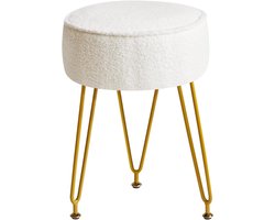 KIRA® Kaptafel Stoel - Teddy Velvet Ronde Voetenbank/Ottoman - Make Upkaptafel - Wit - 30cm x 30cm x 46cm
