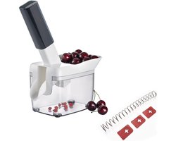 Kirschentsteiner met bult, kerncassette en receptenboekje, inclusief 4-delige slijtageonderdelen set, roestvrij staal/kunststof, kernfix, wit/donkergrijs/transparant,