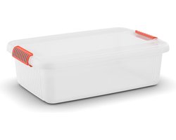 Kis K Latch Box M - Opbergbox met Deksel - 28L - 59x39x18cm - Transparant/Oranje clips