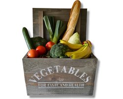 Kist-hout- Grijs - met opdruk 'VEGETABLES' - 45x30x30cm- 1 stuk