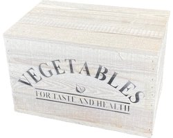 Kist- hout- Wit- met opdruk 'VEGETABLES'- 45x30x30cm- 1 stuk