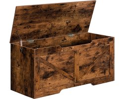 Kist, kistbank met deksel, zitbank met opbergruimte, speelgoedkist, 100 cm opbergdoos, 2 ringen, robuust, voor kinderen, robuust, hal, woonkamer, donkerbruin