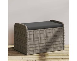 Kist voor buiten met kussen, opbergruimte met gasopening, 80 x 51 x 52 cm, PE-rotan en gelakt staal, voor tuin, terras en terras