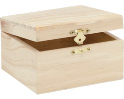 Kistje -klein - 12,5 x 11,5 x 7,5 cm - hout - blanco - sieradenkistje - hobby - Hobby/knutselen mini kistjes