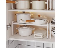 Kitchen Cabinet Organizer, Shelf Insert with Non-Slip Mat, Kitchen Cabinet Insert, for Kitchen/Bathroom/Tabletop/Dresser (White)