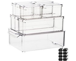 Kitchen Fridge Organizers With Lids - Clear Stackable Baking Box - 7 Pack Food Snack Vegetable Storage Containers For Kitchen Cabinets
