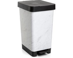 Kitchen Smart-prullenbak, inhoud 25 liter, intrekbaar pedaal, polypropyleen, BPA-vrij, vuilniszak van 30 liter. Marmer. Afmetingen 26 x 36 x 47 cm