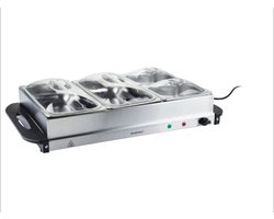 Kitchen Tools Buffetwarmer - 300W - 4 RVS schalen met transparante deksels - Inhoud: 2x 2,4 L en 2x 1,1 L - Met temperatuurregeling