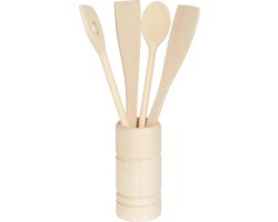Kitchen Tools Houder voor Kookhulpen met 4 Accessoires in duurzaam Beukenhout