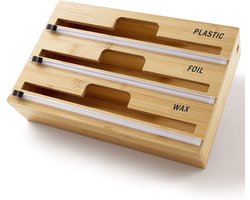 Kitchen Wrap Dispenser, 3-in-1 foliedispenser bamboe organizer foliesnijder bamboe aluminiumfolie vershoudfolie lade houder aluminiumfolie opslag dispenser aluminiumfolie
