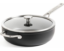 KitchenAid Forged Hardened Hapjespan 28cm - PFAS-vrije antikleeflaag - Hapjespan inductie - Keramische pan - Ovenbestendig tot 160°C - Koudgrepen - Met glazen deksel - Zwart
