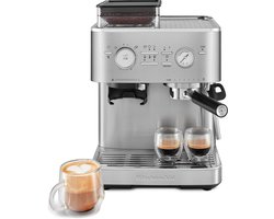 KitchenAid Halfautomatische Espressomachine - Ingebouwde koffiemolen, kantelbaar stoompijpje, 15 bar pomp en drukmeter - Roestvrij staal