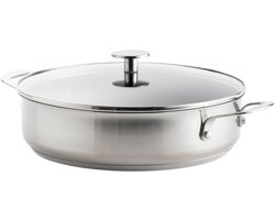 KitchenAid Hapjespan met deksel 28cm - 4.3L - PFAS-vrije antikleeflaag - Hapjespan inductie - RVS hapjespan - Ovenbestendig tot 230 graden - Zilver