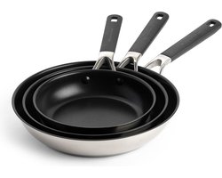 KitchenAid Koekenpannenset Classic Stainless Steel - ø 20, 24 en 28 cm - Keramische anti-aanbaklaag