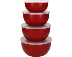 KitchenAid Kommenset Met Deksels, Set Van 4 Kommen, Kunststof, 15,6 x 8,8 x 8,2 Centimeter, Rood, KQG176OSERE