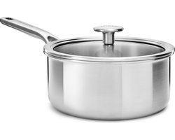 KitchenAid Multi-Ply RVS Steelpan - ø18 cm - 2,1L - met glazen deksel - inductie - PFAS-vrij