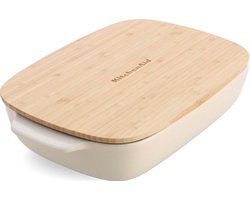 KitchenAid Ovenschaal incl bamboe deksel - Medium: 1,8L - magnetron- en ovenbestendig tot 260°C zonder deksel - Amandelwit