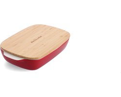 KitchenAid Ovenschaal incl bamboe deksel - Medium: 1,8L - magnetron- en ovenbestendig tot 260°C zonder deksel - Keizer rood
